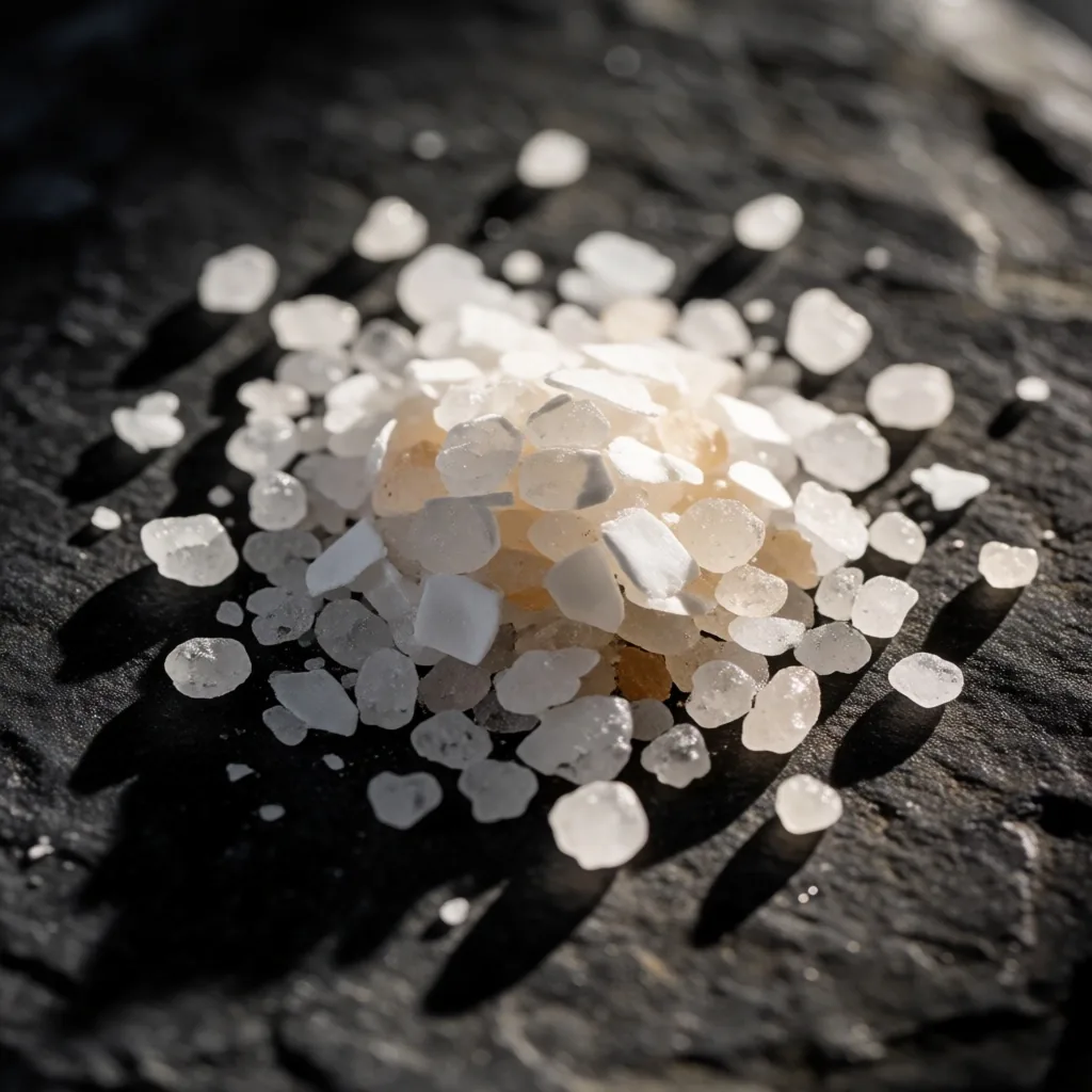 Crystallized mineral salt texture on dark slate