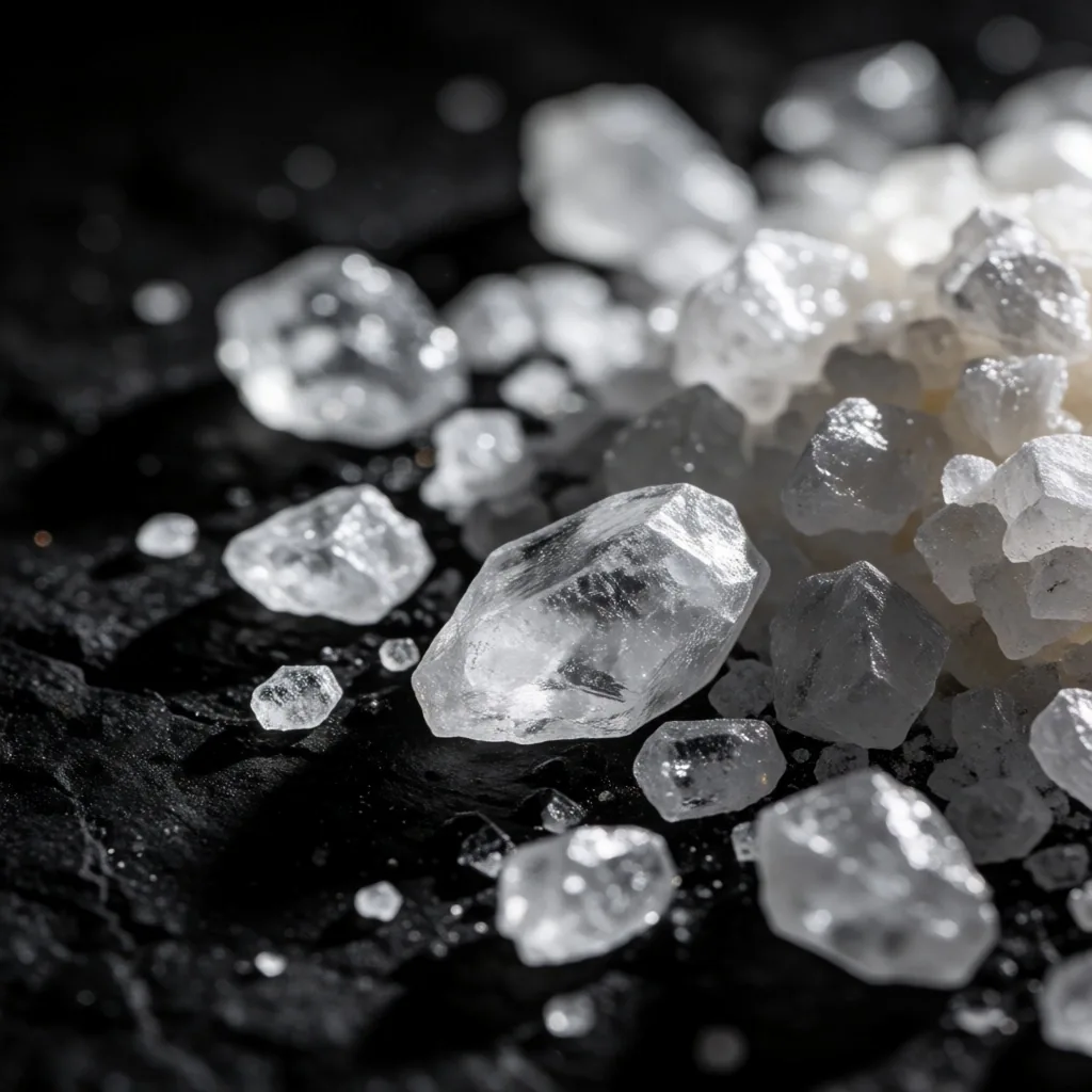 Crystallized mineral texture on dark slate surface