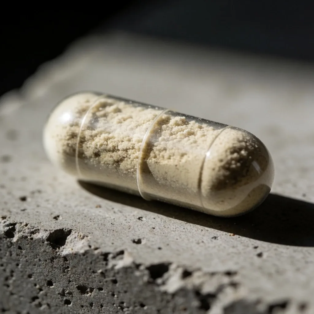Supplement capsule on concrete surface