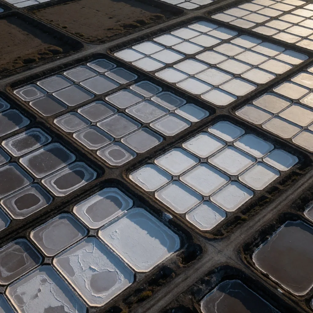 Salt pan mineral extraction aerial view