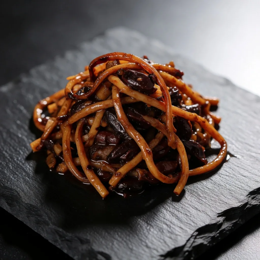 Fermented food on dark ceramic plate